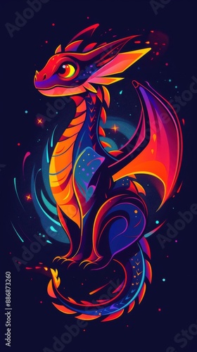 Stylized dragon with fiery and flowing design