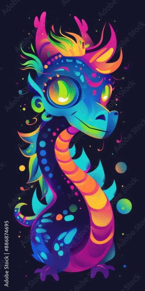 Stylized dragon with fiery and flowing design Stylized dragon with fiery and flowing design