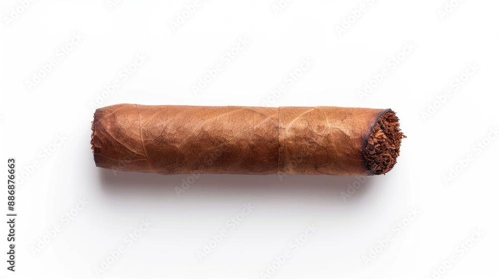 Cigar close up on white background top view Cigar close up on white background top view