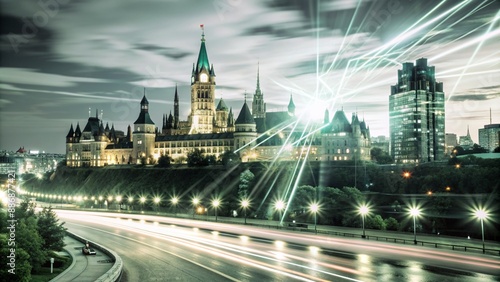 Houses of Parliament and high-rise buildings in the city of Ottawa, Canada