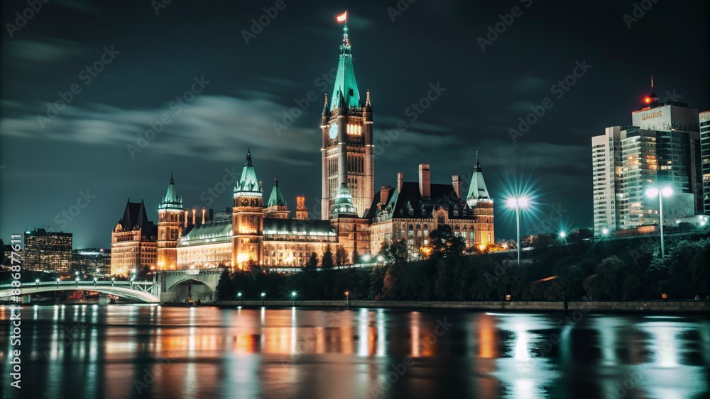 Panoramic view of the skyline of the city of London at night. Panoramic view of the skyline of the city of London at night.
