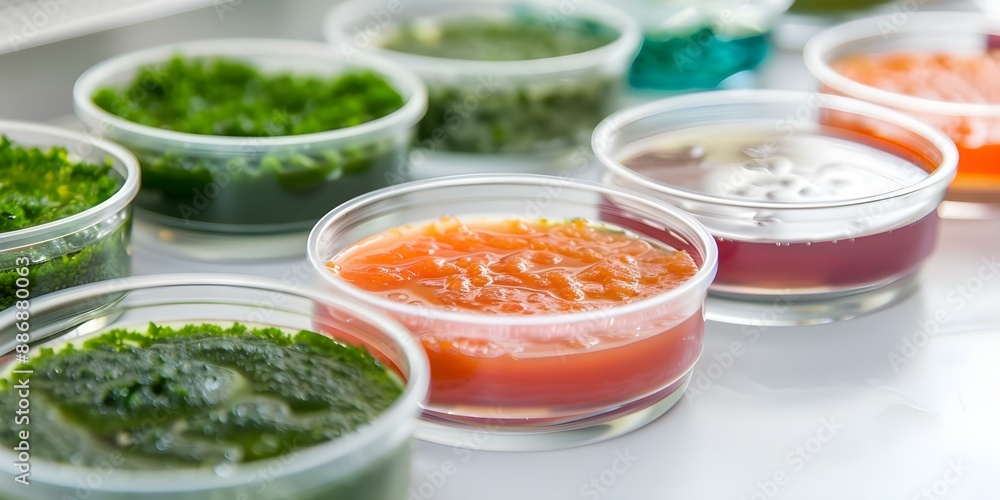Lab-Grown Algae Mold Meat Not Your Typical Cutlets. Concept Sustainable Food, Algae Technology, Alternative Proteins, Future of Meat Industry Lab-Grown Algae Mold Meat Not Your Typical Cutlets. Concept Sustainable Food, Algae Technology, Alternative Proteins, Future of Meat Industry