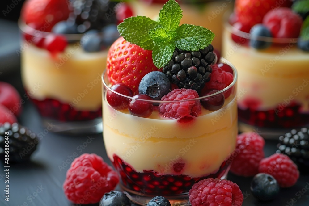 Panna cotta with fruit toppings elegantly Panna cotta with fruit toppings elegantly