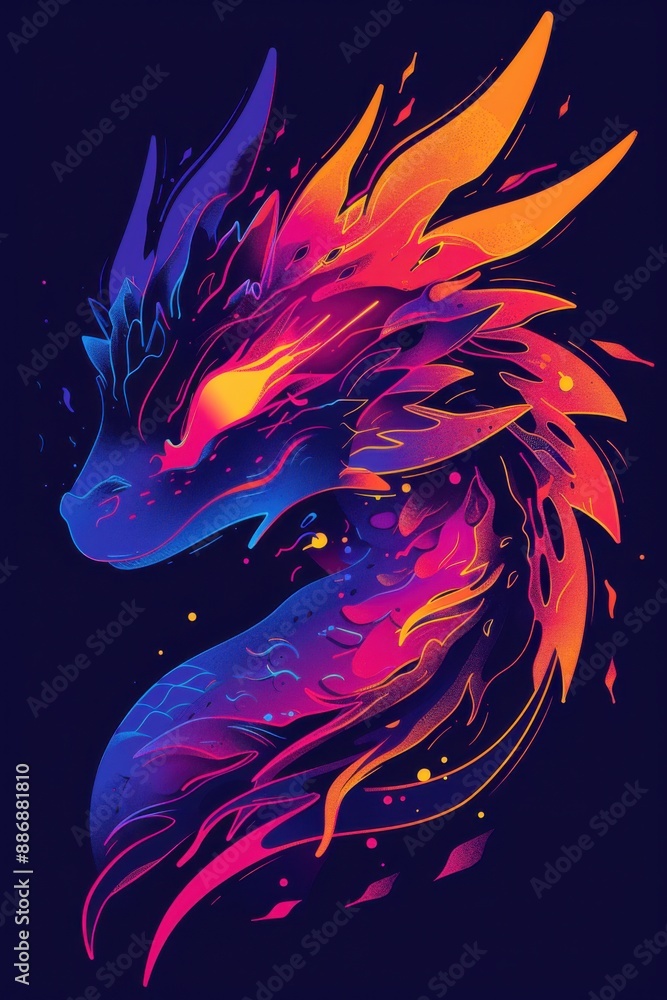 Stylized dragon with fiery and flowing design Stylized dragon with fiery and flowing design