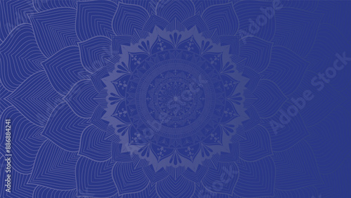Round mandala on dreamy peach fuzz gradient background. Translucent mesh pattern in the form of a mandala. Mandala with floral patterns. Pastel Yoga template. Gradient background with round mandala.