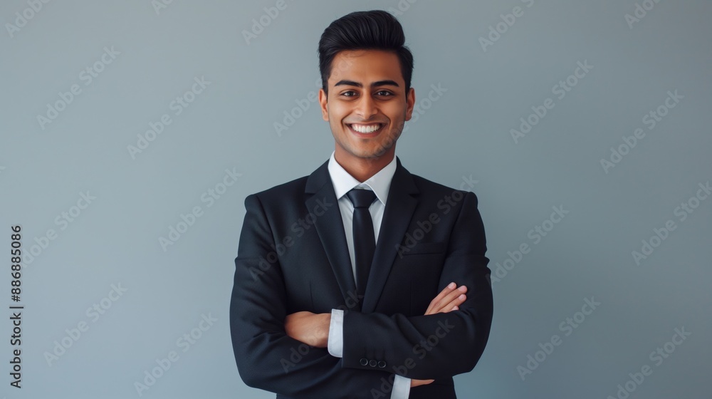 Confident Young South Asian Businessman in Formal Attire with Arms Crossed for Professional Portrait Confident Young South Asian Businessman in Formal Attire with Arms Crossed for Professional Portrait