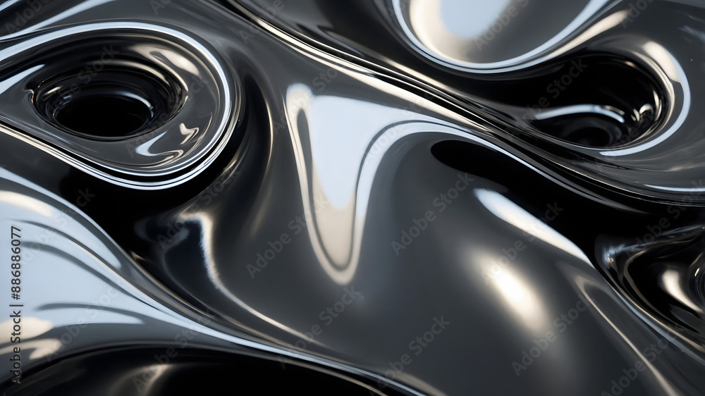 Close up texture of liquid shiny metal in silver gray color with highlights and shimmers. Liquid metallic texture, backdrop for web promotion. Generative AI 3d rendering illustration imitation. Close up texture of liquid shiny metal in silver gray color with highlights and shimmers. Liquid metallic texture, backdrop for web promotion. Generative AI 3d rendering illustration imitation.