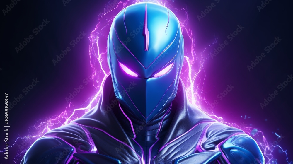 A superhero in a blue suit with glowing pink energy A superhero in a blue suit with glowing pink energy