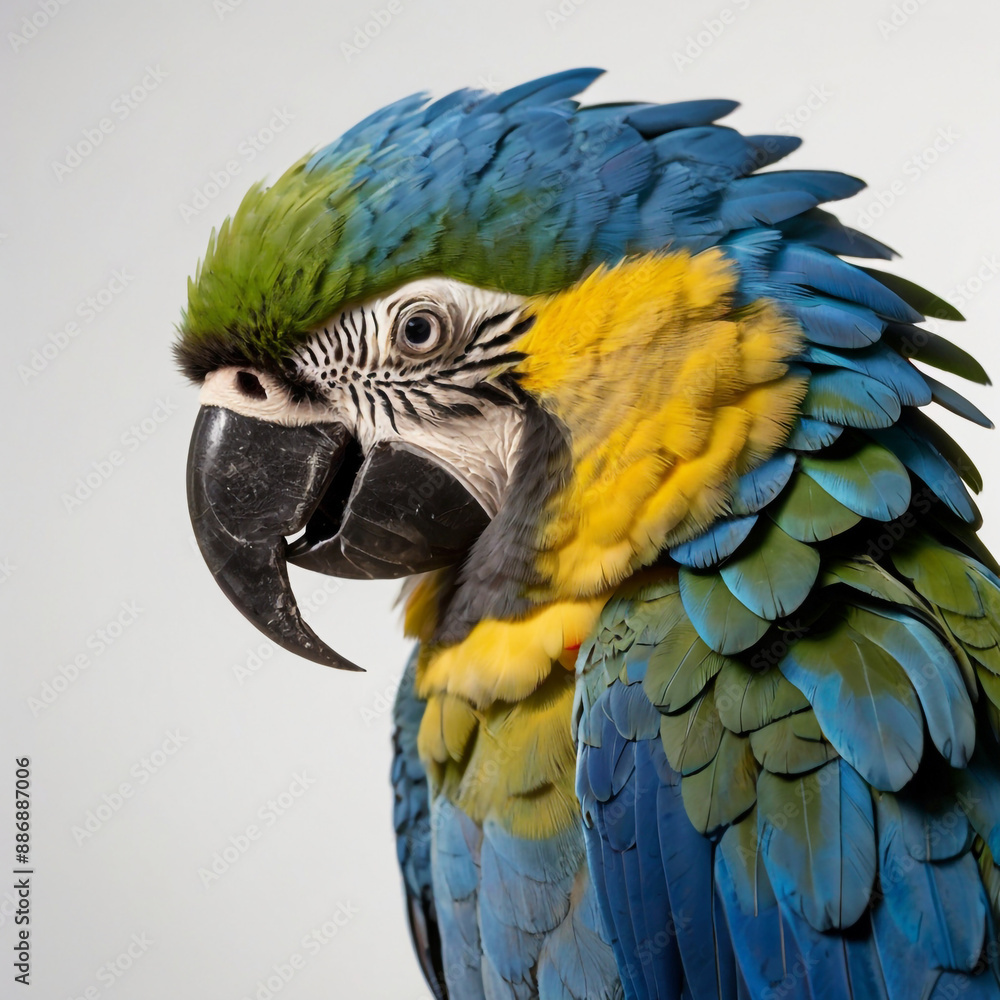 Fototapeta premium A beautiful bird Harlequin Macaw isolate on white background.