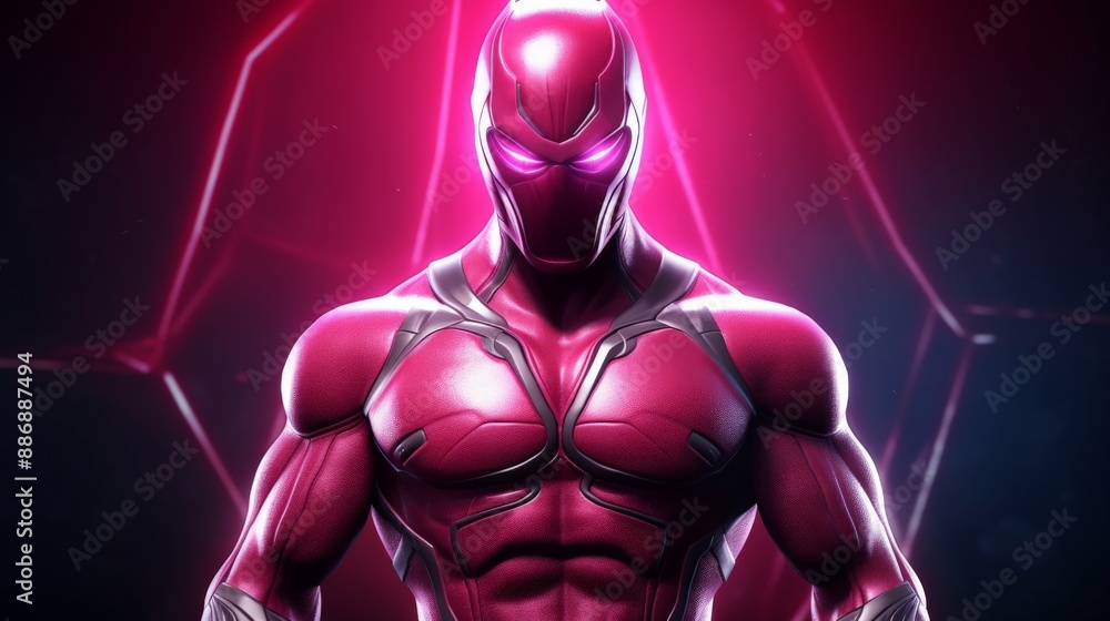 A superhero in a crimson suit stands against a vibrant background A superhero in a crimson suit stands against a vibrant background