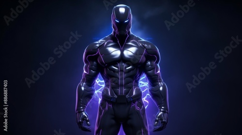 Black superhero stands in front of a dark background