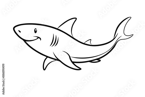 Minimalist shark line art vector on white background for digital and printable design.