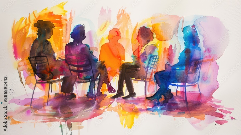 custom made wallpaper toronto digitalemotional and introspective watercolor painting of a group therapy session, capturing the essence of mental health concepts and the human experience