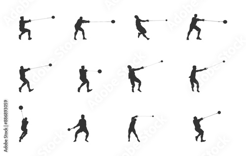 Hammer throw silhouette, Hammer throw svg, Hammer throw vector set, Hammer throw drawing, Hammer throw player vector set. 

