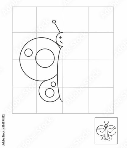 Symmetry drawing for kids, draw the other half side butterfly activity for kindergarten, complete picture worksheet, Symmetry worksheet 