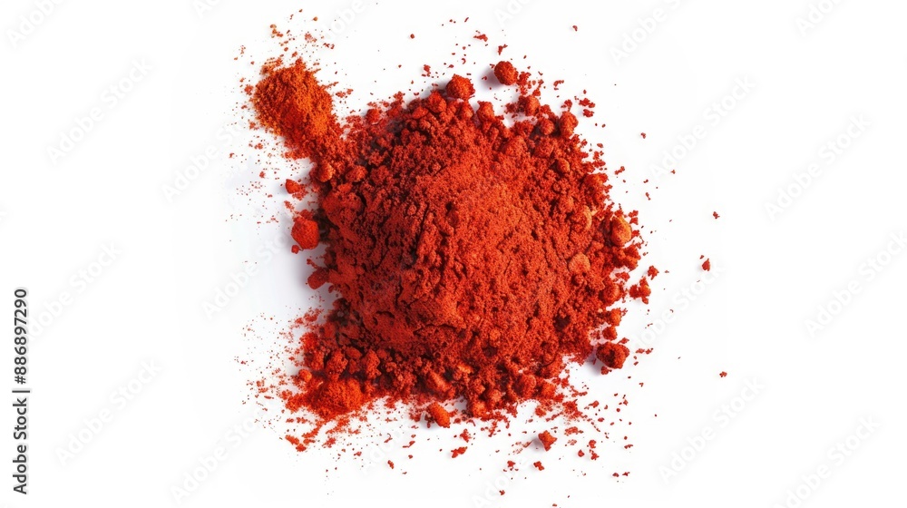 A pile of red powder sits on a clean and smooth white surface, perfect for use in science or art projects A pile of red powder sits on a clean and smooth white surface, perfect for use in science or art projects
