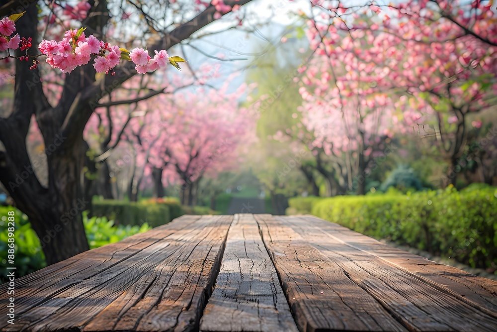Serene Springtime Picnic Table Amidst Blooming Cherry Blossoms Serene Springtime Picnic Table Amidst Blooming Cherry Blossoms