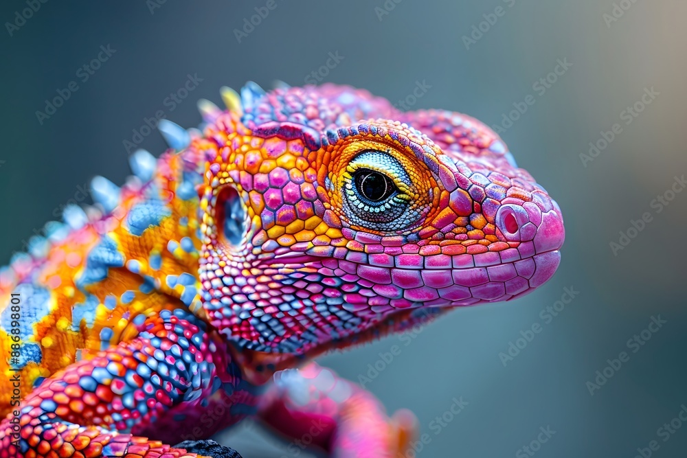 Obraz premium Vibrant Close-Up of a Colorful Lizard
