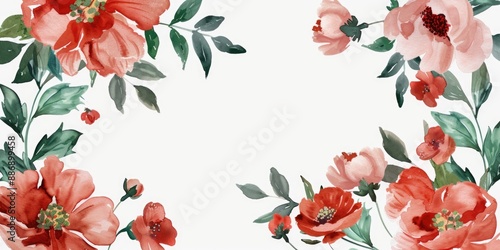 Fototapeta Naklejka Na Ścianę i Meble -  Watercolor painting of red flowers arranged in a bouquet on a white background, suitable for decoration or design use