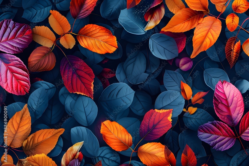 Vibrant Autumn Leaves on a Dark Background Vibrant Autumn Leaves on a Dark Background
