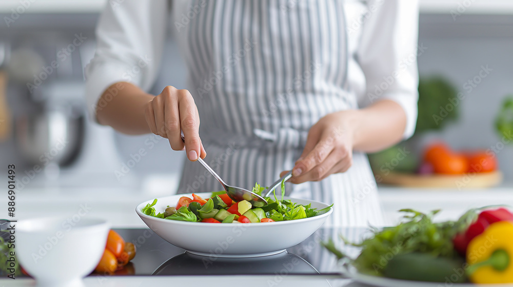 A woman cooking healthy food in modern and clean kitchen, Home cooking lifestyle, healthy food and wellness. A woman cooking healthy food in modern and clean kitchen, Home cooking lifestyle, healthy food and wellness.