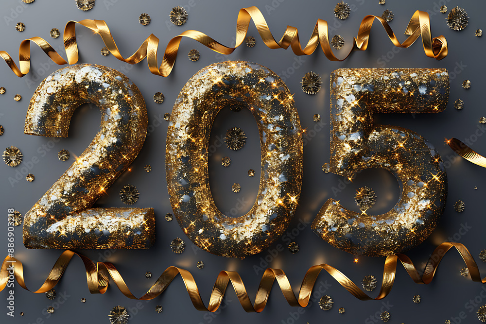 Happy New Year 2023. Golden digits 2023 with glitter and xmas decorations nearby. Holiday Party Decoration or postcard concept with top view Happy New Year 2023. Golden digits 2023 with glitter and xmas decorations nearby. Holiday Party Decoration or postcard concept with top view
