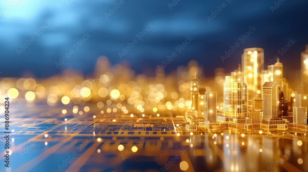 A cityscape with a lot of lights and buildings. The city is lit up and the lights are shining brightly. Scene is energetic and lively A cityscape with a lot of lights and buildings. The city is lit up and the lights are shining brightly. Scene is energetic and lively