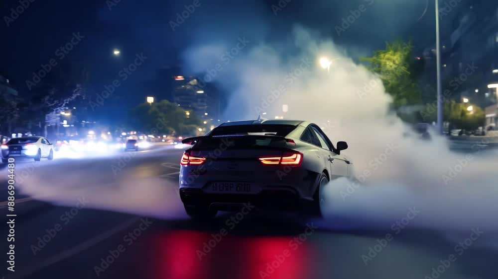 Drifting car on the race with tire burnout smoke Drifting car on the race with tire burnout smoke