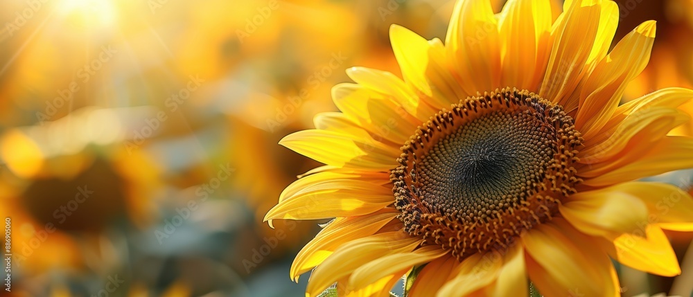 Fototapeta premium Radiant Sunflower Petals in Close-Up Detail of Vibrant Yellow Blooms Amidst Nature's Beauty
