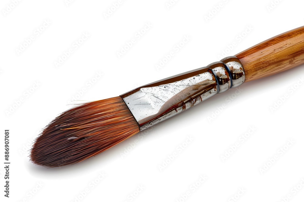Close-Up of a Fine-Tipped Paintbrush with Wooden Handle Close-Up of a Fine-Tipped Paintbrush with Wooden Handle