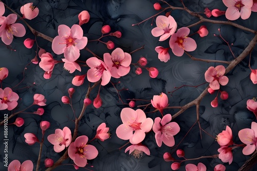 Wallpaper Mural Elegant Pink Cherry Blossoms on Dark Background Torontodigital.ca