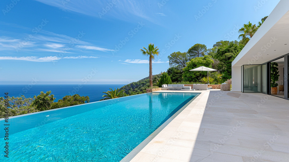 Fototapeta premium Luxury villa with a sleek design and panoramic sea views.