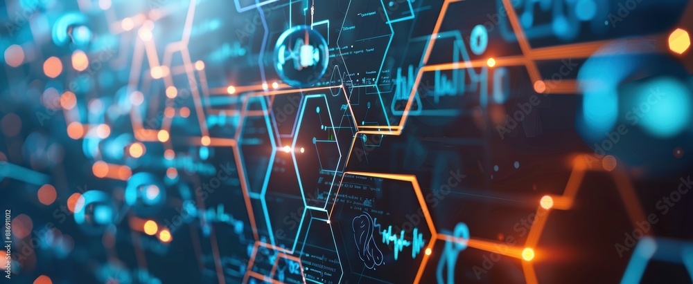 Futuristic digital interface displaying complex data and information Futuristic digital interface displaying complex data and information