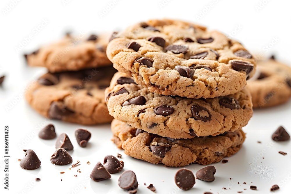 Delicious Stack of Chocolate Chip Cookies with Scattered Chocolate Chips Delicious Stack of Chocolate Chip Cookies with Scattered Chocolate Chips