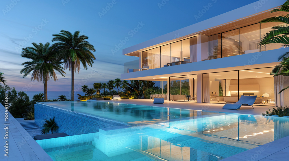 Fototapeta premium Modern villa with sleek architecture and an infinity edge pool.
