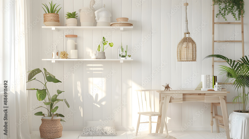 A shelf filled with various vases and potted plants A shelf filled with various vases and potted plants