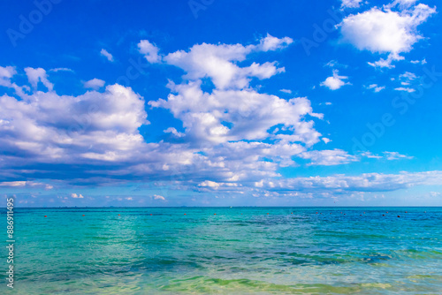 Tropical Caribbean beach sea clear water Playa del Carmen Mexico.