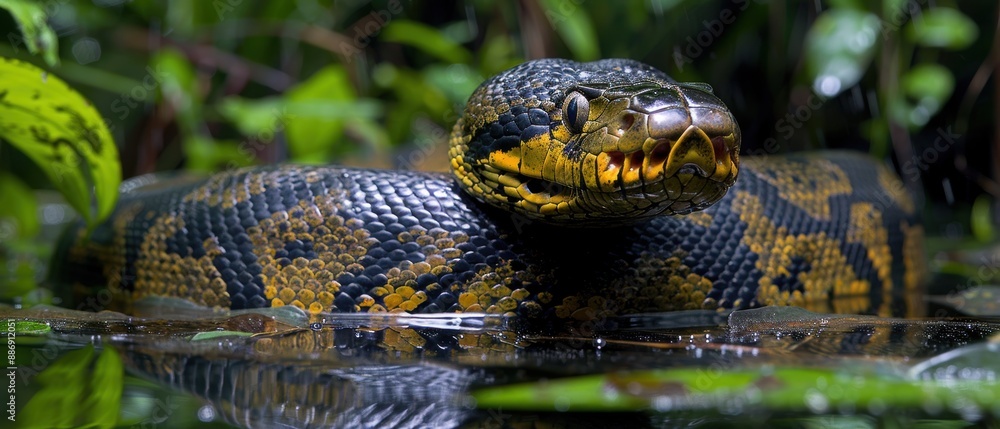 Majestic Anaconda Shedding Skin in Lush Amazon Jungle Majestic Anaconda Shedding Skin in Lush Amazon Jungle