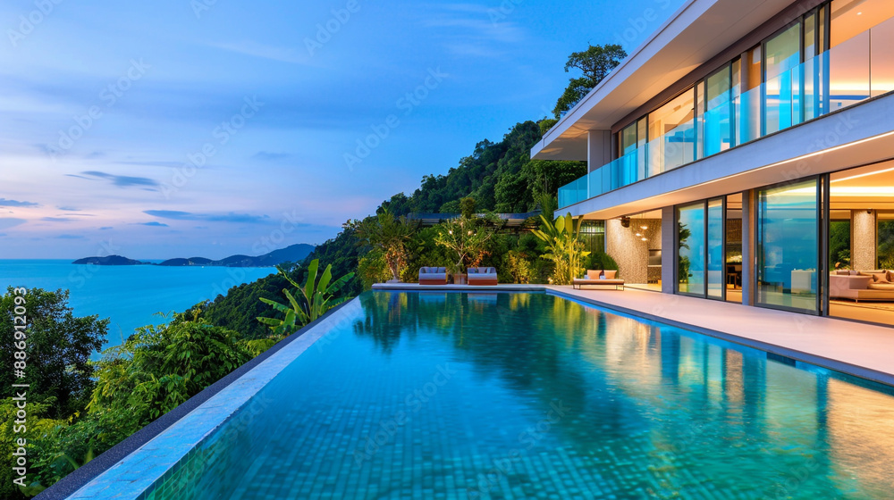 Fototapeta premium Luxury villa with a contemporary design and an infinity edge pool.