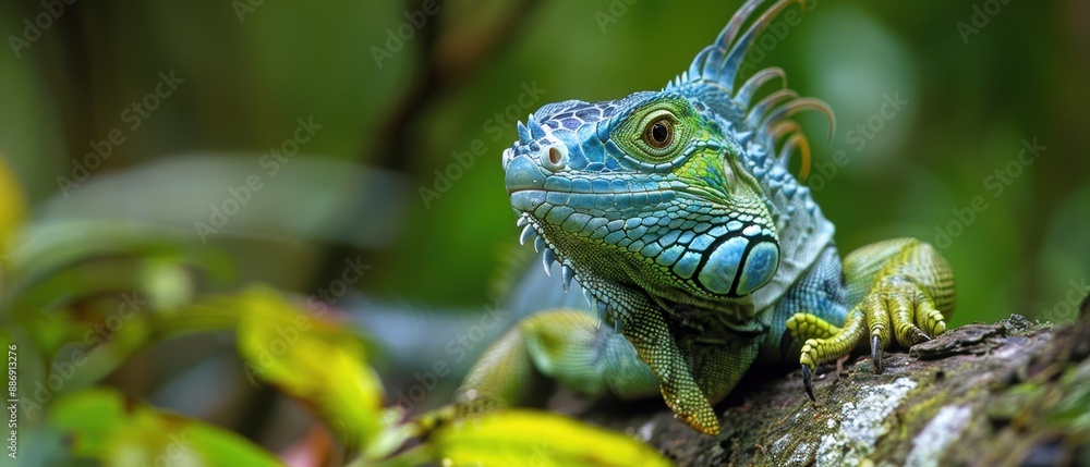 Green Iguana Camouflaged on Tree Trunk in Amazon Rainforest - Wildlife Blending with Foliage in Nature Green Iguana Camouflaged on Tree Trunk in Amazon Rainforest - Wildlife Blending with Foliage in Nature