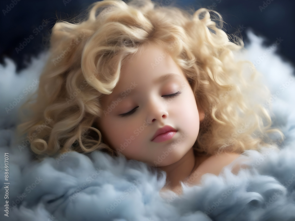 Cute little girl sleeping on cloud like an angel Cute little girl sleeping on cloud like an angel