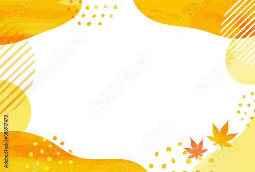 敬老の日　秋　紅葉　水彩風 曲線 フレーム 