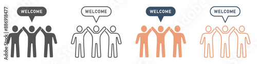Welcome to the team, icon set. Business people team, group, speech bubble. Teamwork and success. Vector.