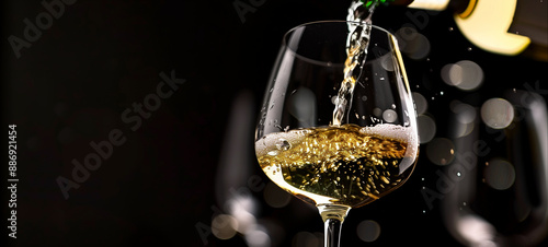 Wallpaper Mural The wine glass is filled with white sparkling wine, with the bottle blurred in the background against a black backdrop Torontodigital.ca