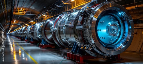 Detailed network of pipes and equipment within the vast large hadron collider tunnel