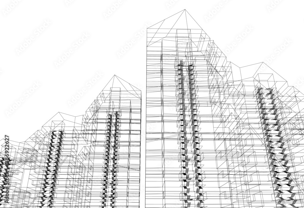 Fototapeta premium abstract buildings, architectural drawing 3d