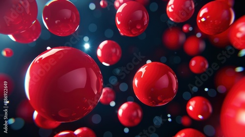 Abstract 3D Background With Flying Red Balls