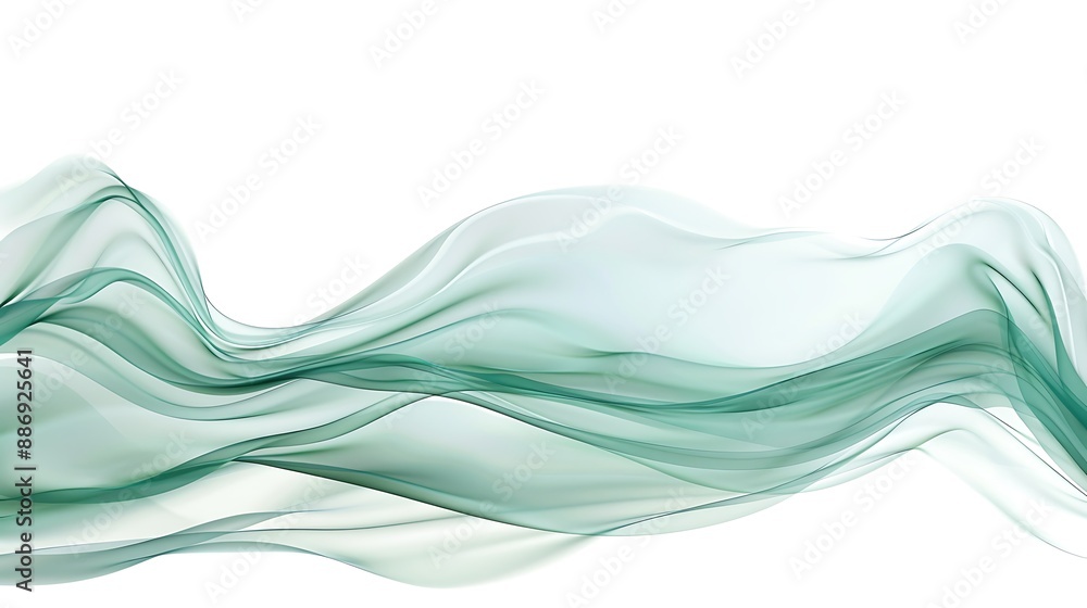 Fototapeta premium Long shot of a seafoam green tidal wave, smooth and flowing, minimalistic art, isolated on white