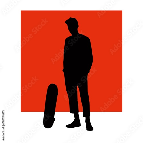 Urban Skater Silhouette , Youthful Skater Pose illustration, Urban Skateboarding Art