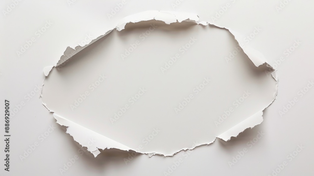 Oval paper ripped piece with subtle shadow on white backdrop Oval paper ripped piece with subtle shadow on white backdrop